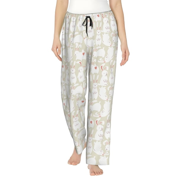 Balery White Rabbit Pantalones de pijama para mujer, pijamas ultraligeros, pantalones de estar por casa-Medium