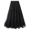 thumbnail image 1 of Falda larga de tul COZYPOIN, elástica, cintura alta, línea A, negra, 1 of 7