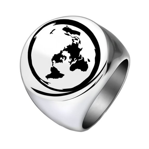 PAMTIER Men's Stainless Steel Round Creative High Polished Map Ring Silver Size 10