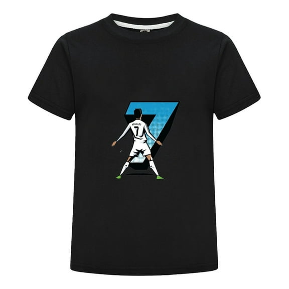 Cristiano Ronaldo CR7 Youth Shirt | Kids Soccer Black T-Shirt | Boys Girls Sports Fan Top | Comfortable Summer Tee