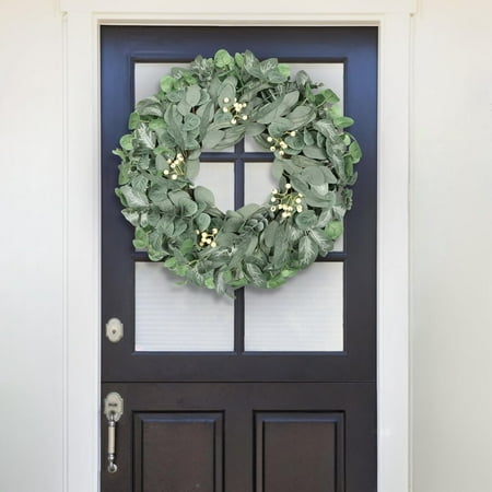 26" Eucalyptus Welcome Sign for Front Door Wreath Large Outdoor Wreaths for Windows Fireplace Home Wall Farmhouse Porch Decor, White Berries, Spring Summer All Seasons Green
