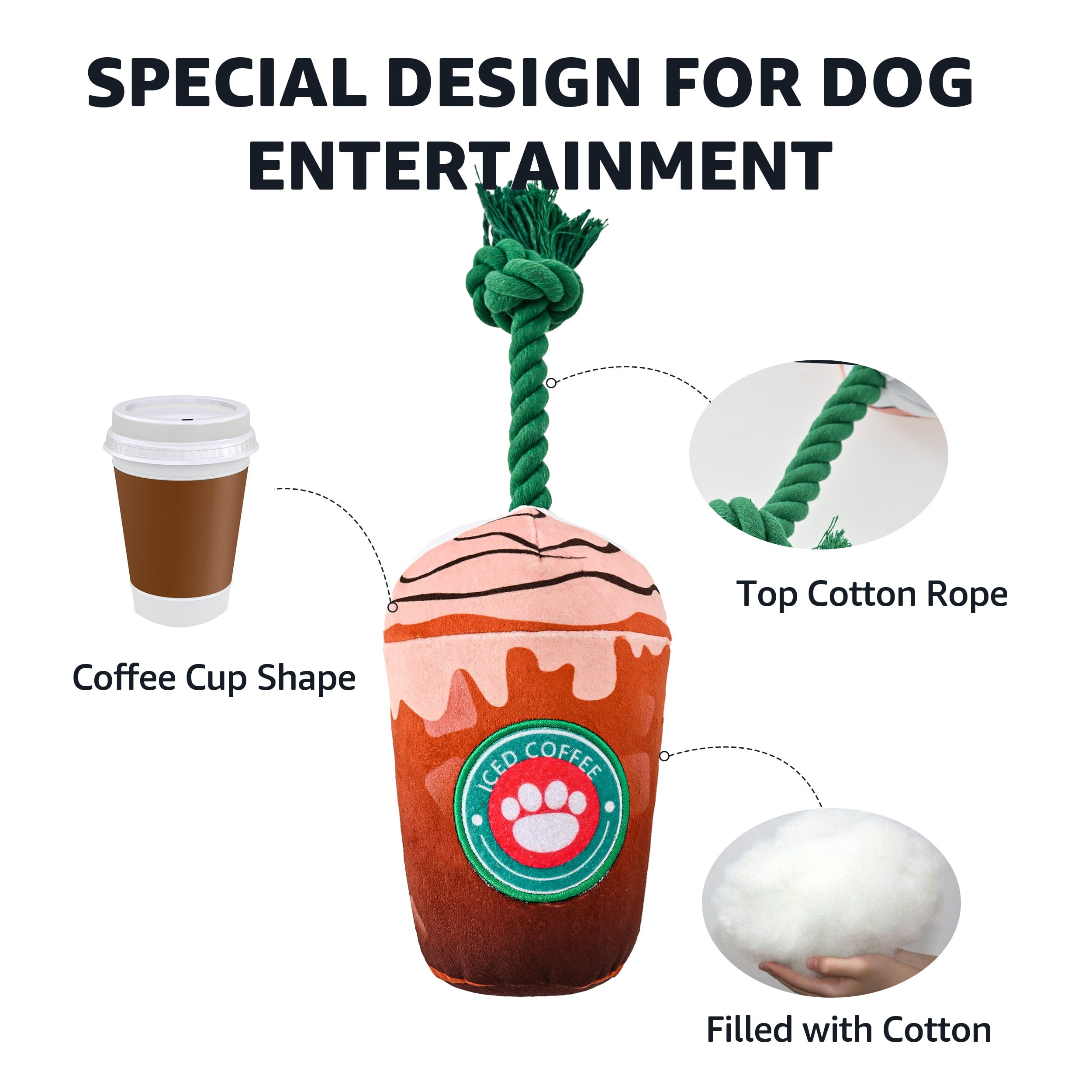Max & Marlow Dog Chew Toys, 2 in 1 Interactive Plush Toys with Built-in E-TPU Ball, 2 Pack