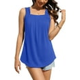 thumbnail image 4 of Fantaslook Tank Tops for Women Pleated Square Neck Sleeveless Summer Tops Curved Hem Flowy Shirts, 4 of 10