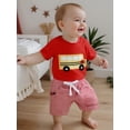 thumbnail image 5 of Newborn Toddler Baby Boy Summer Outfits Short Sleeve Bus/Train Embroidery T-Shirt + Shorts Set Toddler Clothes, 5 of 9