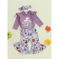 thumbnail image 3 of Newborn Baby Girls Halloween Clothes Letter Long Sleeve Bodysuit Pumpkin/Ghost Flared Pants Set Headband 3Pcs Outfits, 3 of 8