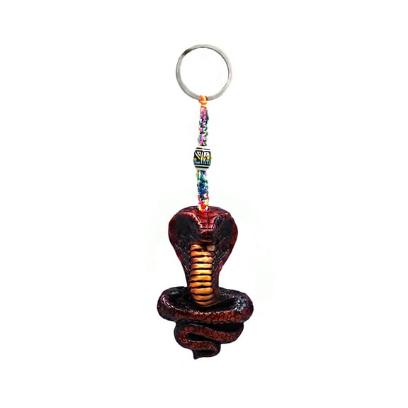 King Cobra Snake Wildlife Animal 3D Figurine Keychain Multicolored Macramé Metal Ring - Handmade Gifts Boho Car Keys Bag Accessories