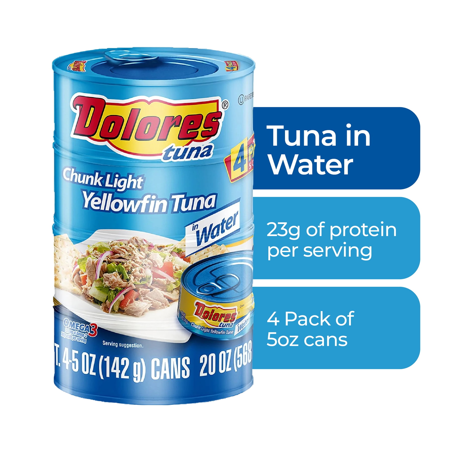(3 pack) Dolores® Chunk Light Yellowfin Tuna in Water, 4 Cans, 5 oz Each