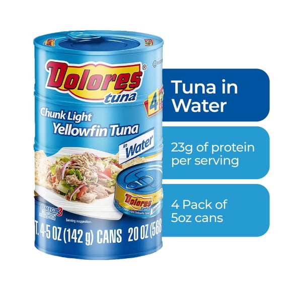 (4 Cans) Dolores® Tuna in Water, Chunk Light Yellowfin in Water, 5 oz