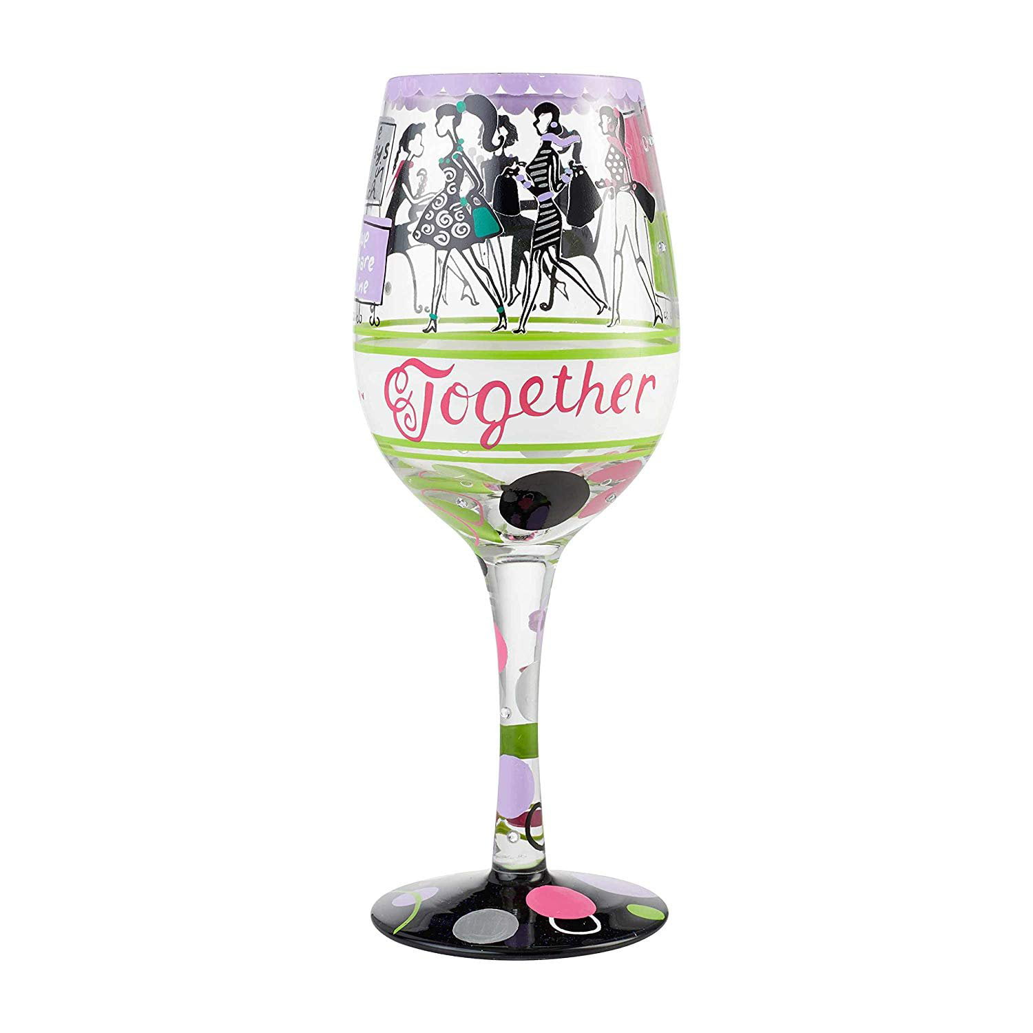 15 oz Enesco GLS11-5533Z Designs by Lolita “Girlfriends Forever” Hand-painted Artisan Wine Glass 