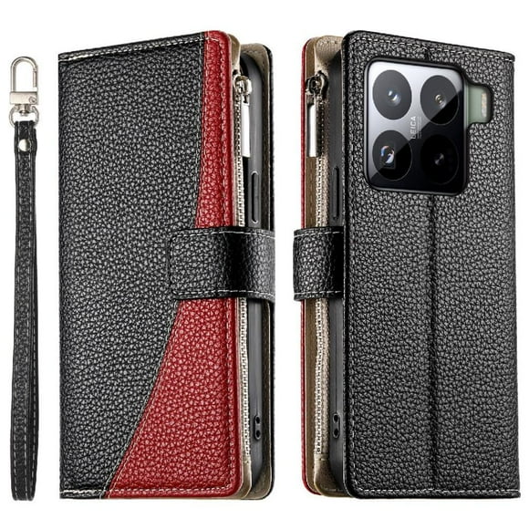 Funda cartera GANGXUN para Xiaomi 15 Pro , cuero PU con tarjetero, cremallera, correa de mano, soporte y protección 523°