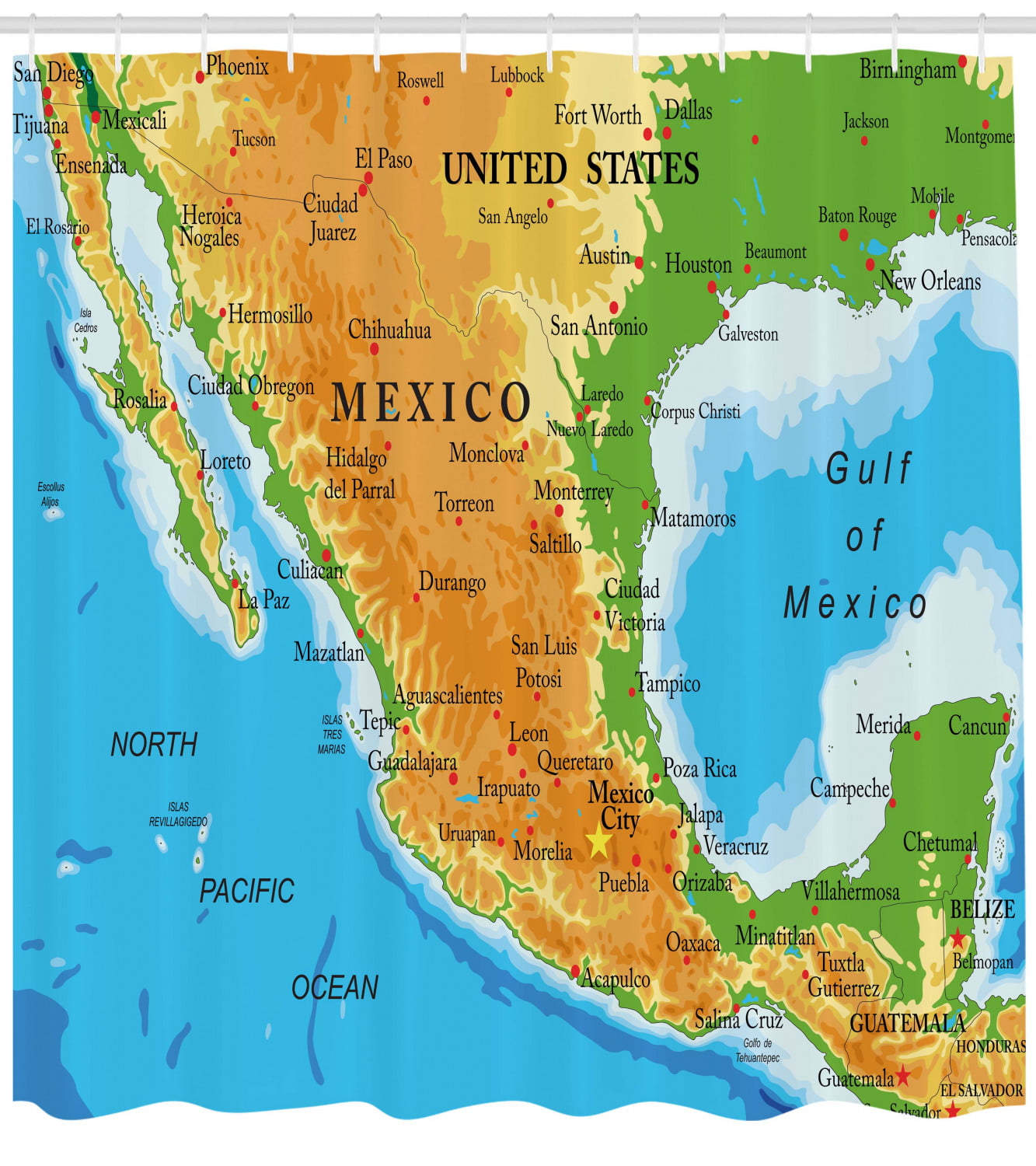 Cacun Shower Curtain, Detailed Educational Map of Mexico with all ...