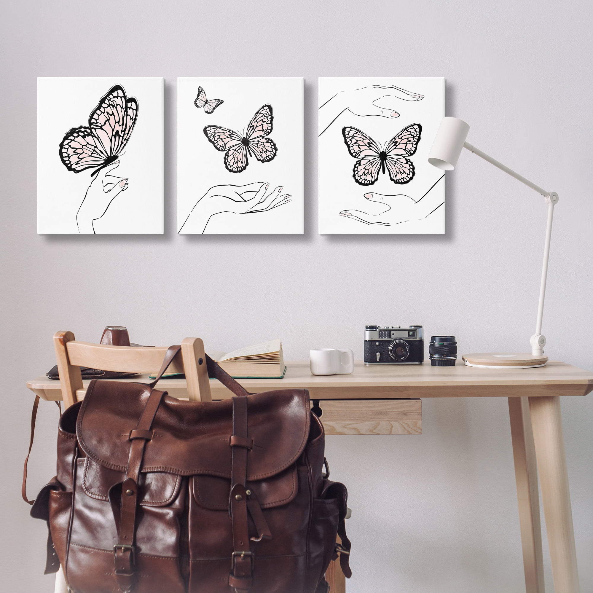 Stupell Industries Hands with Butterflies Animals & Insects Painting Gallery Wrapped Canvas Art Print Wall Art, 16 x 20, Set of 3