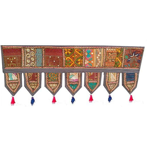 Rastogi Handicrafts Embroidered Patchwork Door Hanging Toran Ethnic Window Valance Home Decor Vintage (Beige)