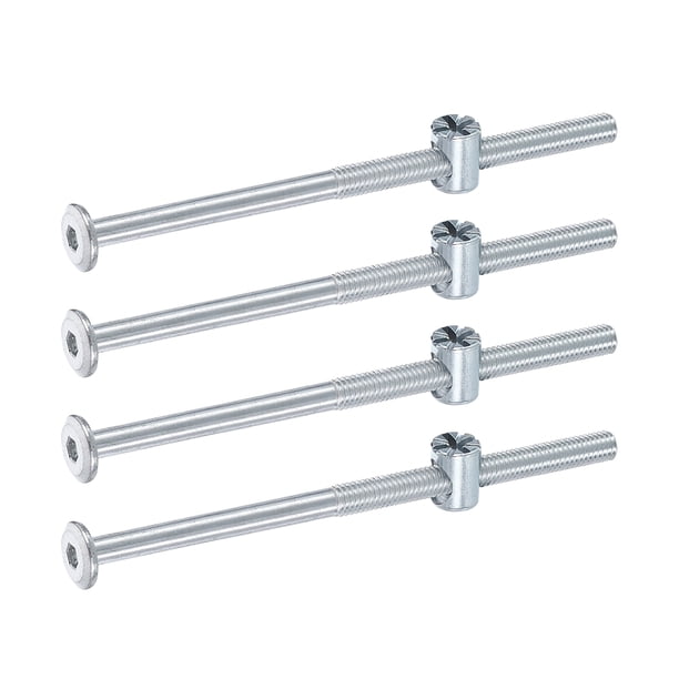 Uxcell 4 Set Tornillos para Marco de Cama, Tornillos de Cabeza Hexagonal M6 x 110mm, Tuercas de Barril para Cama Literas, Tornillos de Muebles con Cabeza en Forma de Arroz para Sillas y Cunas, Plata