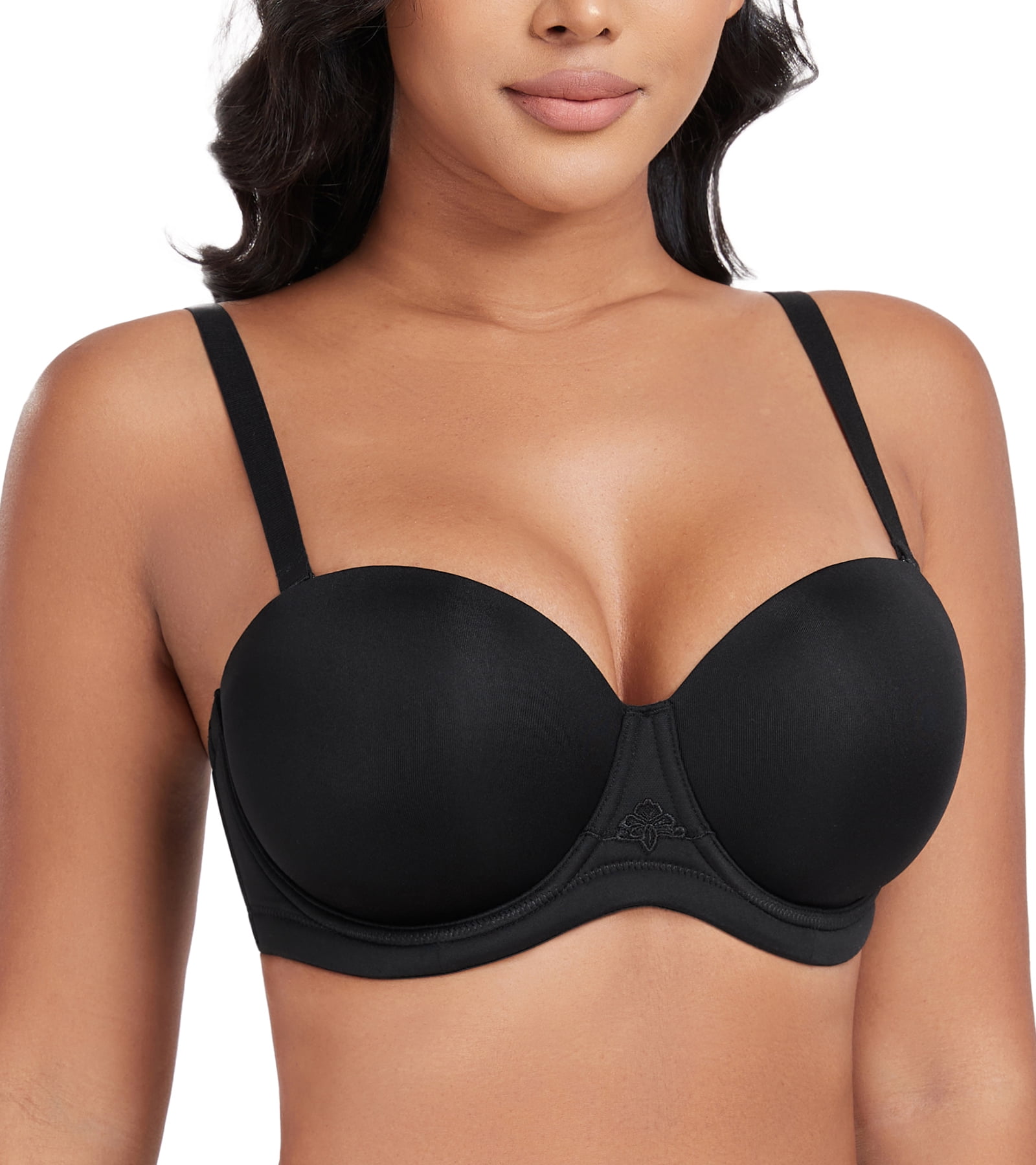 Exerin Women's Strapless Bras Full Coverage Underwire Multiway Convertible Plus Size Bra(36DDD,Black)