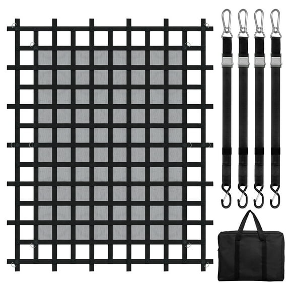 KFFKFF Load Mesh, 96x81 inches, Robust Freight Mesh for Truck Bed, 4 Modifiable Straps with Carabiners & S-Hooks, Durable & Resistant to Weather, Appropriate for Pickup, Truck, Jeep, SUV, Boat