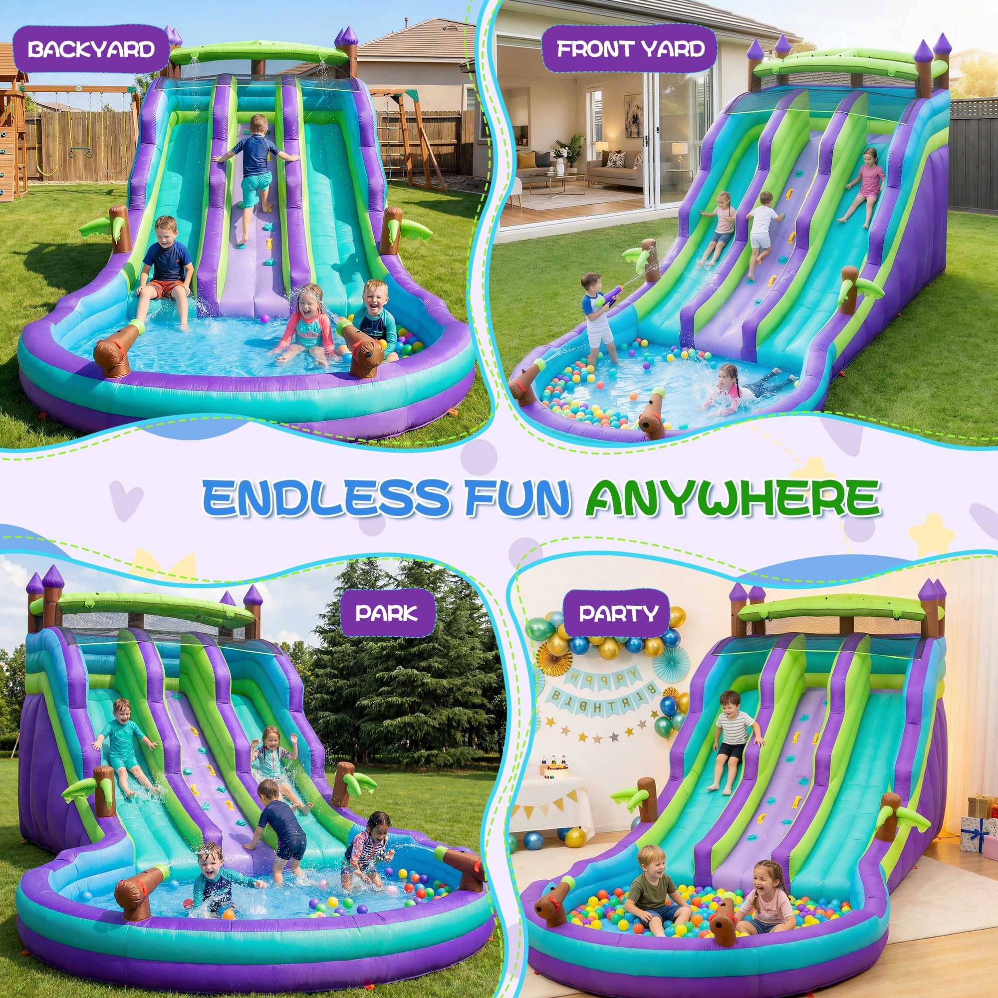 Eclife Inflatable Bounce House Water Slide, Backyard Water Park Combo with Blower, 21 ft, 1-Count