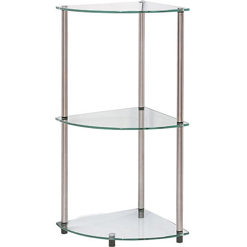 Convenience Concepts Designs2Go 3 Tier Corner Glass Shelf, Multiple Colors