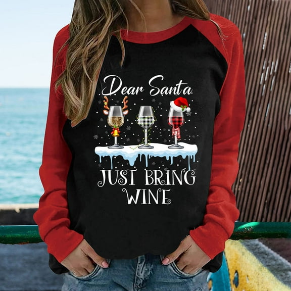 OKBOP Long Sleeve Nursing Tops,Spring Patchwork Christmas Printed Long Sleeves Round Neck Casual Tee Blouses for Women Dressy Casual T Shirt Dress