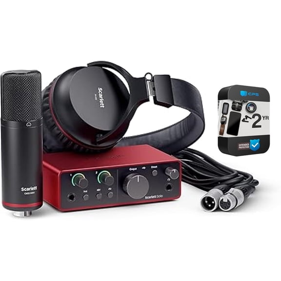 Focusrite Scarlett Solo Studio 4th Gen Audio Interface with Mic, Headphones Bundle (AMS-SCARLETT-SOLO-ST) with 2YR CPS Enhanced Protection Pack
