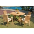 thumbnail image 3 of Grade-A Teak Dining Set: 5 Seater 6 Pc: 60" Round Table And 5 Wave Stacking Arm Chairs Outdoor Patio WholesaleTeak #51WV1206, 3 of 6
