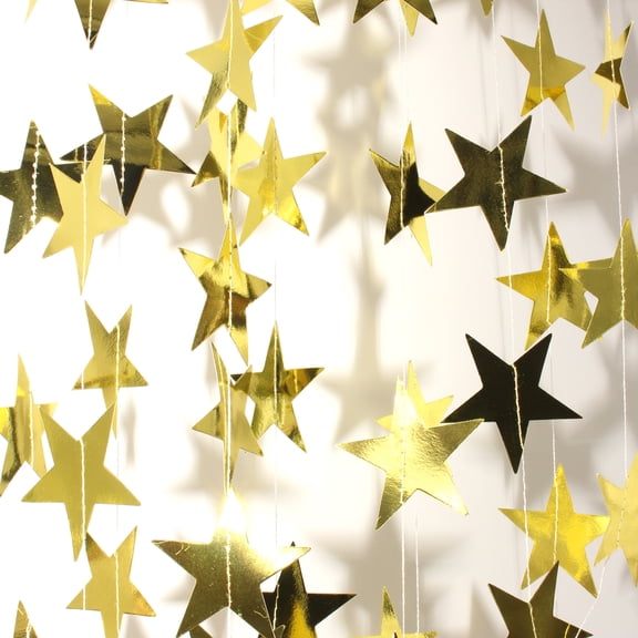 10 Pcs Mirror Gold Star Streamers Garland, 131 Feet (40 m) Glitter Hanging Paper Banners Backdrop for Valentine's Day Wedding Birthday Party Graduation Decorations