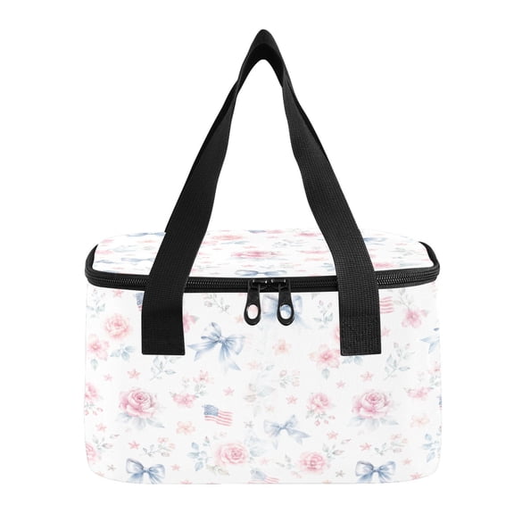 6L Insulated Lunch Bag Square Handheld Cooler Tote Pink Patriotic Seamless Pattern Reusable Thermal Bag with Polyester & Aluminum Lining for Work Picnic Travel