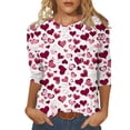 thumbnail image 1 of Penkiiy Chemises de la Saint-Valentin pour Femmes Décontractées Manches 3/4 Col Rond Blouses Imprimé Mignon Tuniques Tops 2025 L Multicolore, 1 of 5
