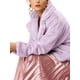 thumbnail image 2 of Chaqueta corta de pelaje sintético suave de manga larga con cuello de muesca para mujer INSPIRE CHIC XL en color púrpura taro, 2 of 7
