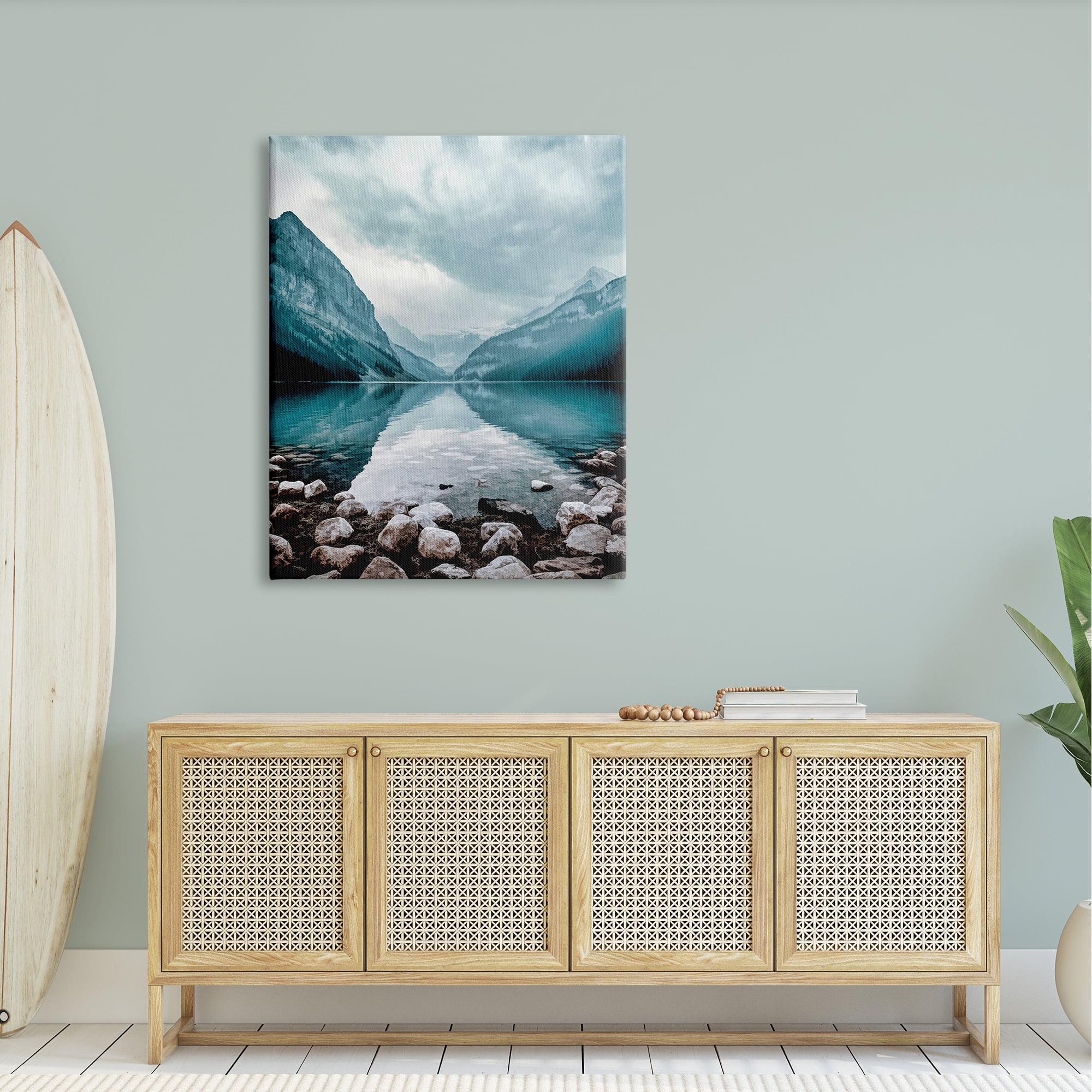 Stupell Industries Breathtaking Rocky River Scenery Blue Mountain Peaks Canvas Wall Art, 36 x 48, Design by Alpenglow Workshop