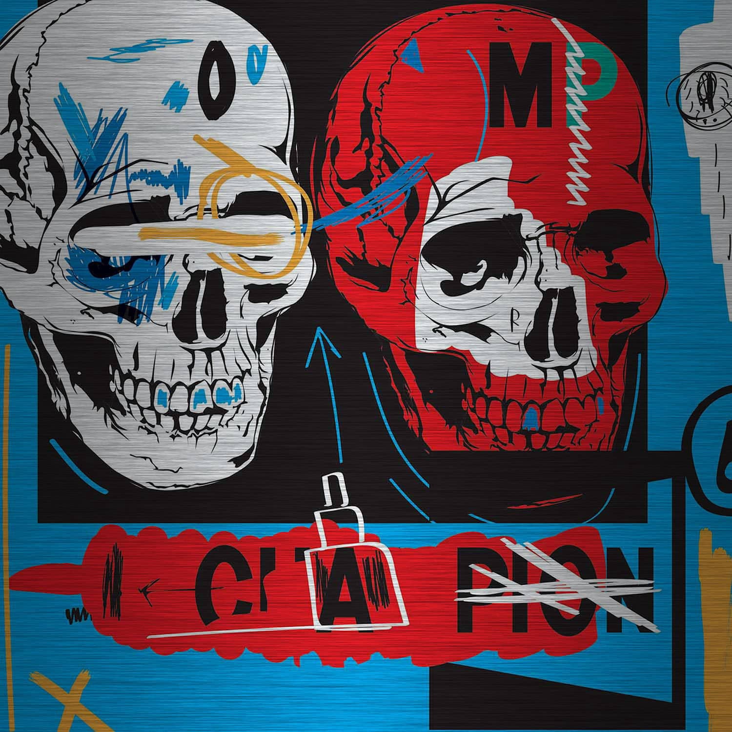 Marmont Hill "Two Skulls Ii" By Josh Ruggs Painting Art Print On Brushed Aluminum, 32.0" x 1.5"