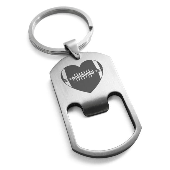 Stainless Steel Love Football Heart Engraved Bottle Opener Dog Tag Keychain Keyring