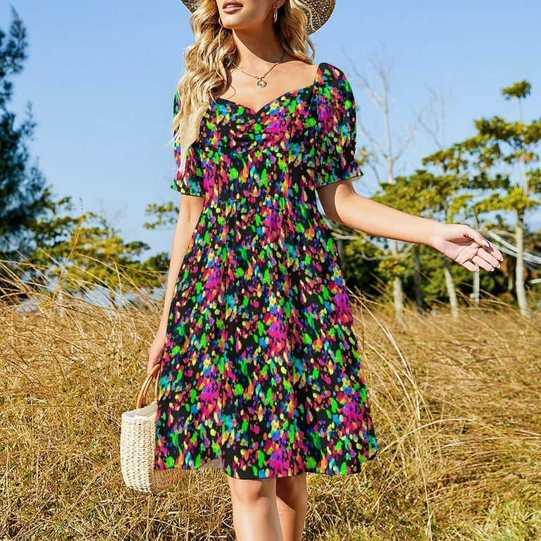 casual neon dress for women Neon Color Blocking A-Line Dress / Trapeze Dress / Up To 4 XL