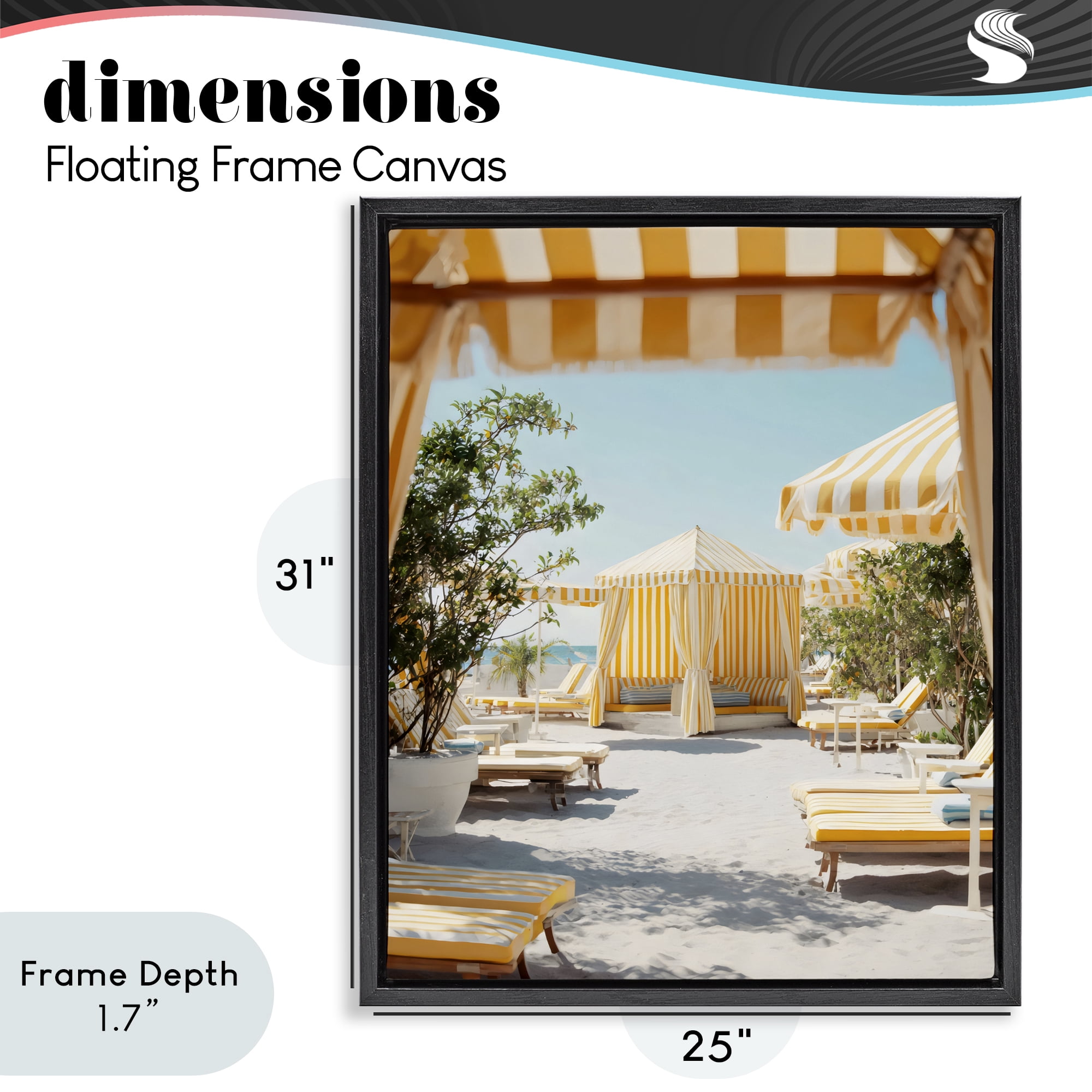 Stupell Industries Yellow Striped Beach Cabanas Black Framed Floater Canvas Wall Art, design by Franklyn Gregory