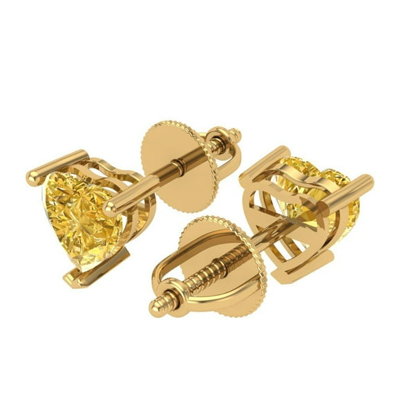 1.5 Ct Heart Cut Studs Yellow Natural Citrine 14K Yellow Solid Solid Gold Everyday Dainty Earrings Screw Back