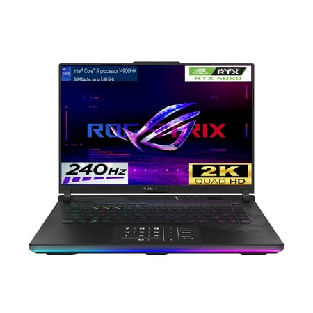 ASUS ROG Strix SCAR 16 Gaming Laptop 16.0in Nebula HDR 240 Hz 1100 nits WQXGA Mini LED (Intel i9-14900HX, GeForce RTX 4090, 32GB DDR5, 2x2TB SSD RAID 1 (2TB), Wifi, Per Key RGB KYB, Win 10 Pro)