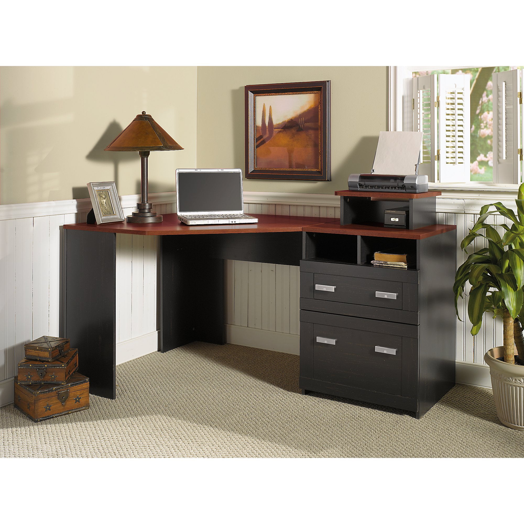 Bush Furniture Wheaton Reversible Corner Desk With File Drawers