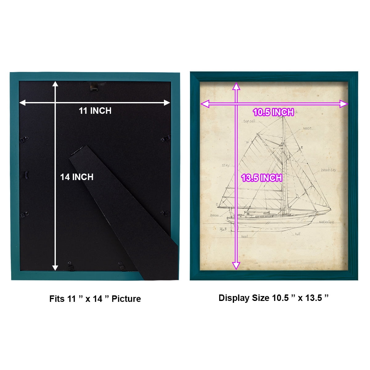 Sailboat Blueprint III -Framed Print w/glass-Ocean Blue
