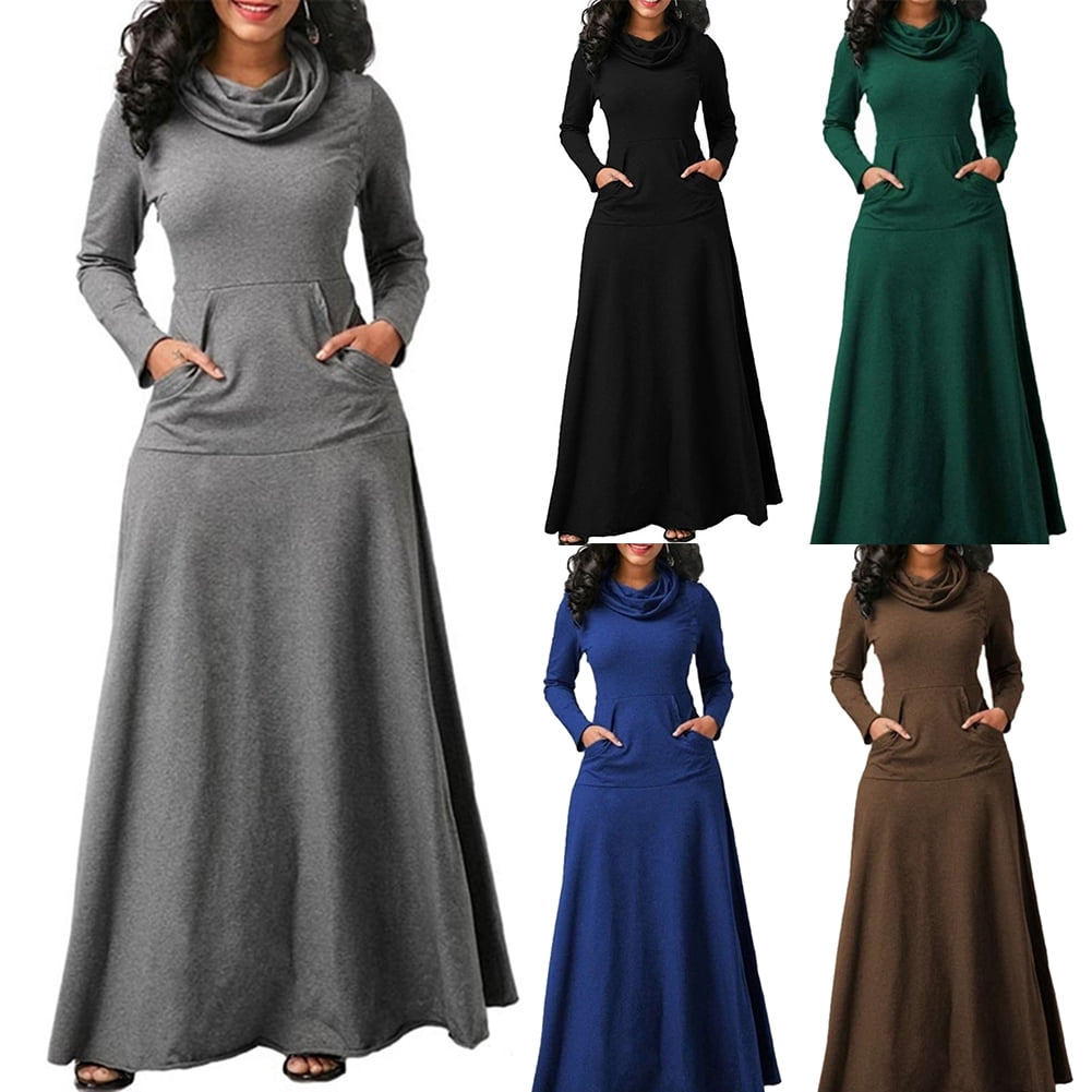 Autumn Women Solid Color Cowl Neck 