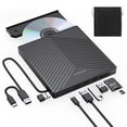 thumbnail image 1 of ORIGBELIE Unidad de CD DVD Externa, Grabadora de CD Ultra Delgada USB 3.0 con 4 Puertos USB y 2 Ranuras para Tarjetas TF/SD, Unidad de Disco óptico para computadora portátil Mac, PC Windows 11/10/8/7, 1 of 5