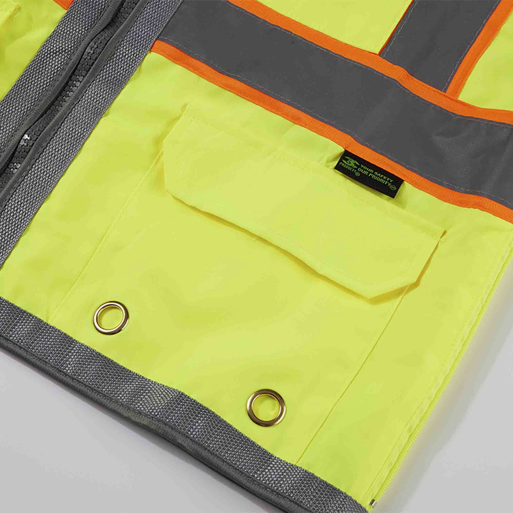 3C Products ANSI/ISEA 107-2020 Class 2 Safety Green Solid Front, Mesh Back Surveyor Safety Vest w/ Tablet-Pockets, Mic Tabs and Pen Holder - SV2700-S