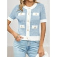 thumbnail image 3 of SUNSIOM Femmes Été Tricot Tops Contraste Couleur Perle Bouton Manches Courtes Col Rond Pull Cardigans, 3 of 6