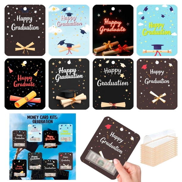 Adornos con clip para billetes de graduación para regalar billetes y cheques con funda de plástico para decoración de graduación (paquete de 8) (billetes no incluidos) A