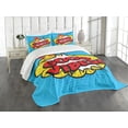 thumbnail image 3 of Ambesonne Chill Quilted Bedspread Set 3 Pcs, Pop Speech Bubble, King Size, Blue Yellow Vermilion, 3 of 5