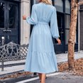 thumbnail image 5 of Spring Savings Clearance Lindreshi Fall Dresses for Women 2023 Homecoming Dresses Women's Fashion Casual Solid Long Sleeve V-Neck Bandage Long Dress, 5 of 5