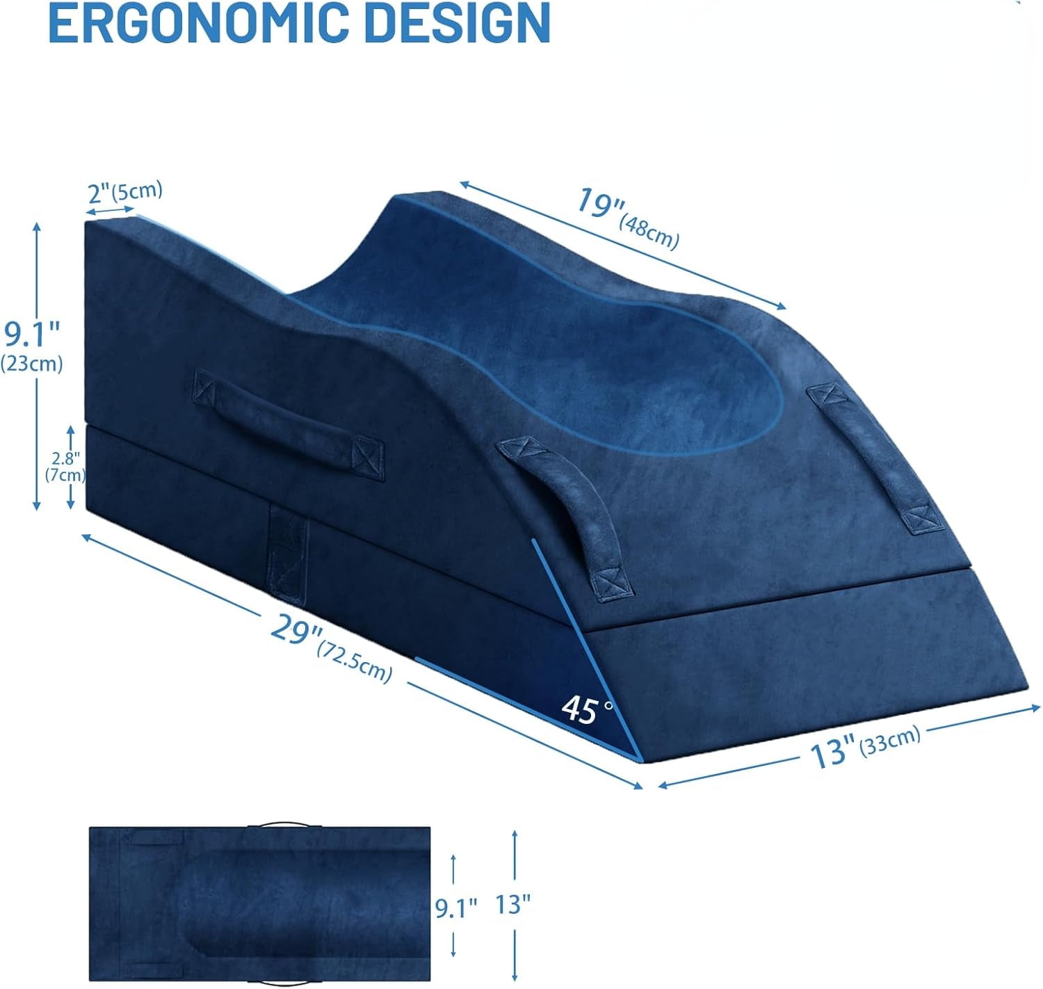 Leg Elevation Pillows, Wedge Pillow for After Surgery Or Rest, Memory Foam Leg Support Adjustable, Back Knee Hip Ankles Pain Relief, Knee Pillow for Sleeping Blood Circulation Blue