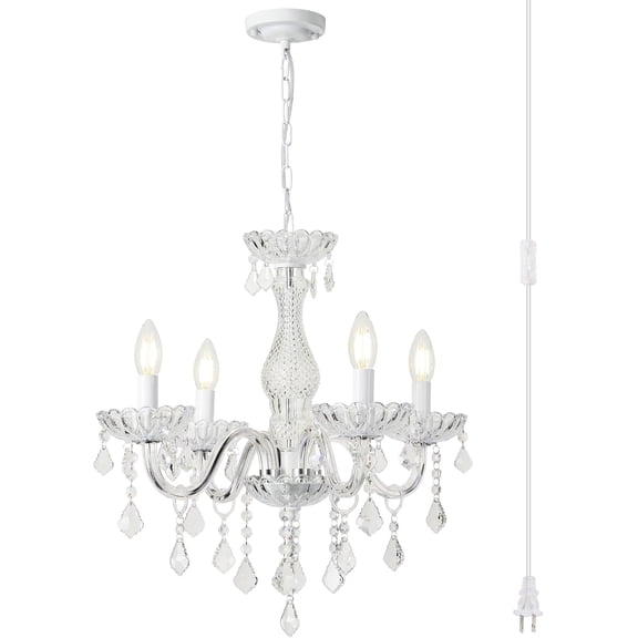 Plug in Chandelier,4-Light Farmhouse Crystal Chandelier for Dining Room Lighting Fixtures with On/Off Switch,Modern Pendant Light for Bedroom, Foyer, Hall, Kitchen, Living Room and Entryway