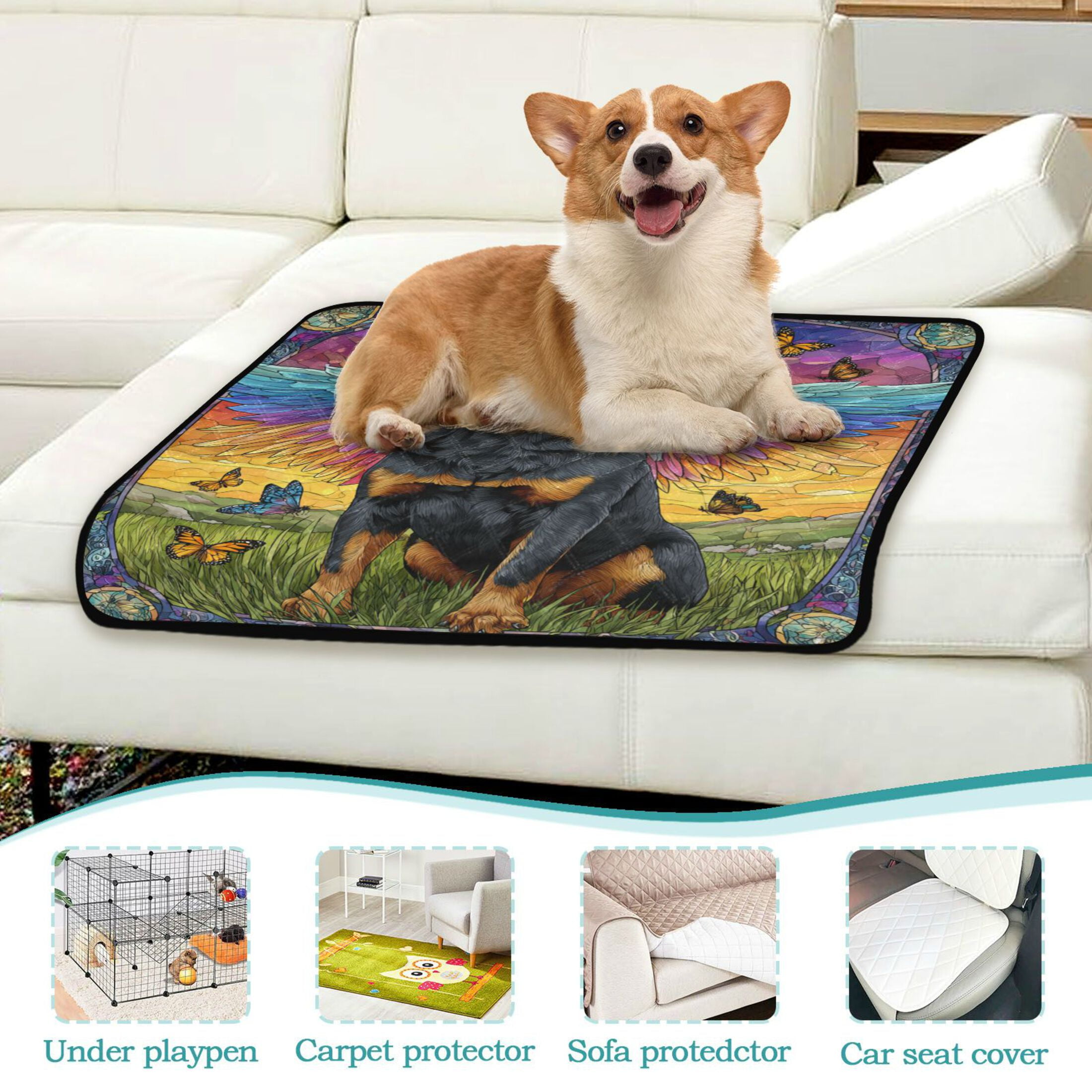 Qxltty Cartoon Rottweiler Cat litter Pads Pet Set of 2 Diaper Mats Center Anti-leakage Layer Absorbent Soft and Comfortable