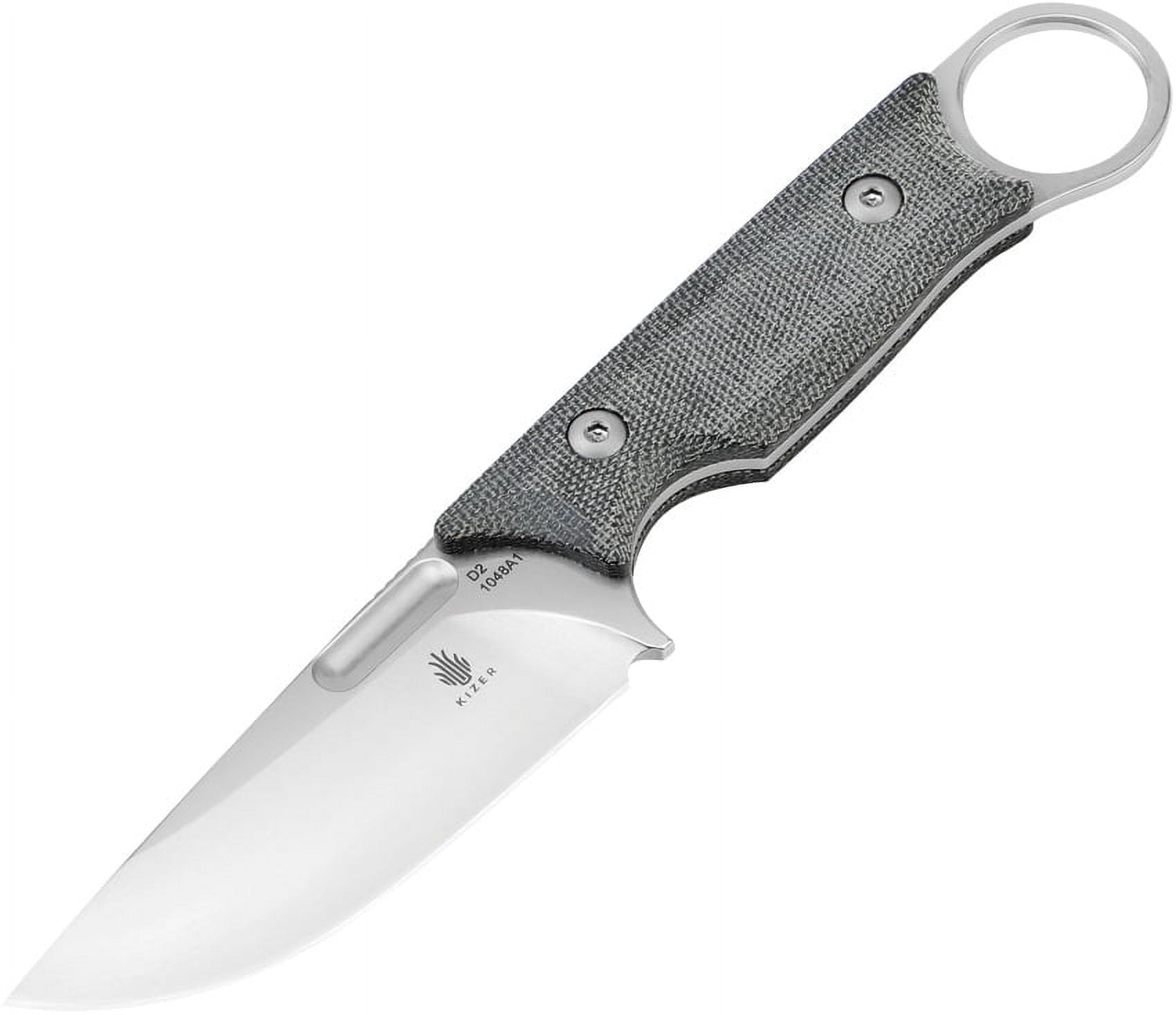 Kizer Fixed Blade Knife Cabox 3.38" D2 Steel Blade Black Handle Pocket Knives 1048A1