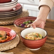 MALACASA 24 pcs Dinnerware Sets, Plates and Bowls Set for 6, Stoneware Dinner Set, Red